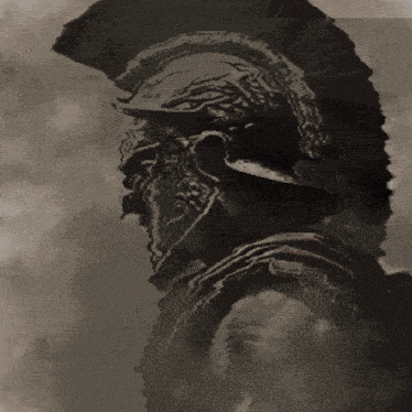 a black and white photo of a spartan warrior