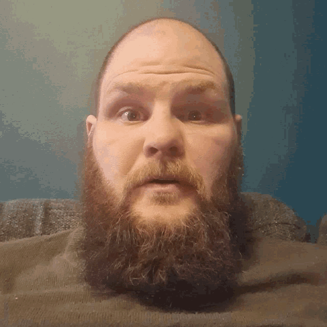 a man with a beard and a bald head is laying down