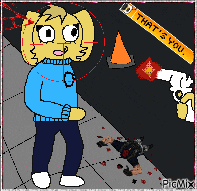 a cartoon drawing of a person with a gun and the words that 's you on the bottom