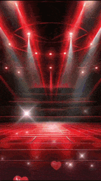 a boxing ring with red lights and a heart in the background