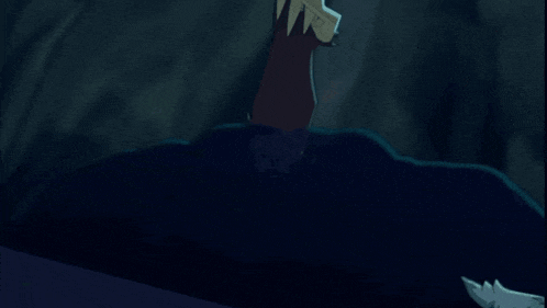 a cartoon character with a red eye is crawling on the ground