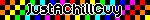 the word just chillguy is displayed on a colorful background