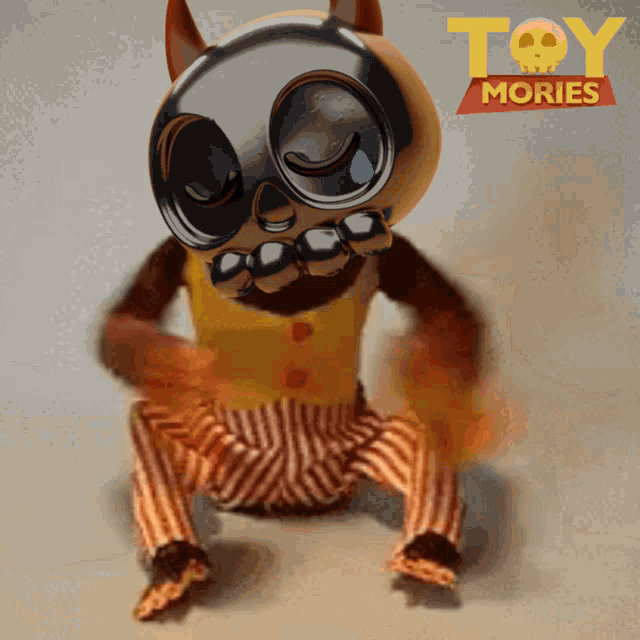 a toy with horns and a crying face is on a poster for toy movies