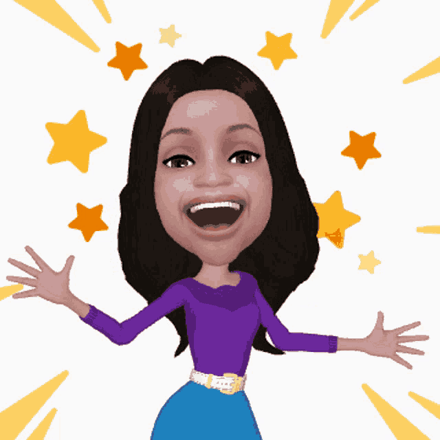 a cartoon of a woman with her arms outstretched and stars surrounding her