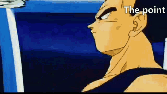 a close up of a cartoon character 's face with the words `` the point '' written above him .