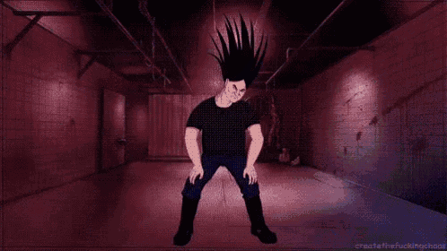 a man is standing in a dark room with the words create the fucking chaos on the bottom