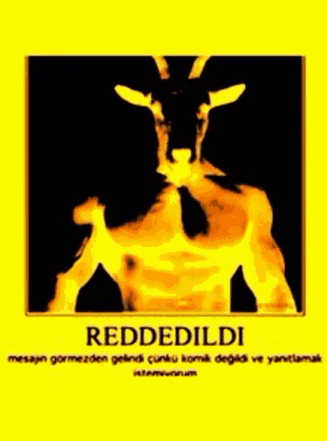 a poster with a picture of a goat and the words reddedildi on it