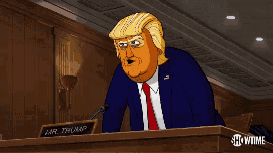 a cartoon of donald trump says " because nachos are america " at a podium