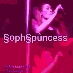 a purple background with the words sophspuncess written on it .