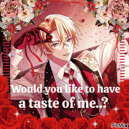 a picture of a man with the words would you like to have a taste of me on it