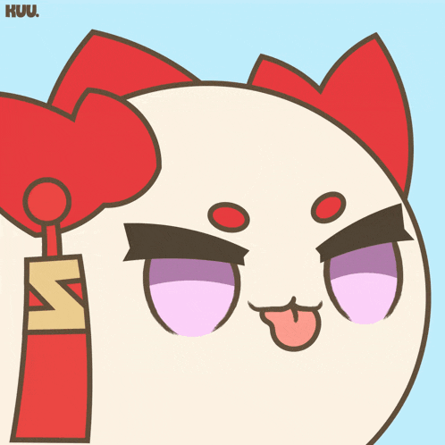 a cartoon drawing of a person with a red bow and the word huu on the bottom