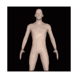 a naked man with his arms outstretched is sitting in a black square .