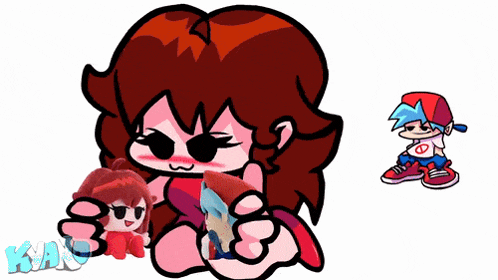 a cartoon of a girl holding a stuffed animal next to a cartoon of a boy with the word kai on the bottom