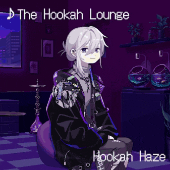 a pixel art illustration of a girl smoking a hookah in a hookah lounge
