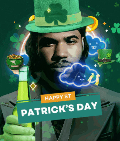 a man in a leprechaun hat holds a bottle of beer and a sign that says happy st patrick 's day