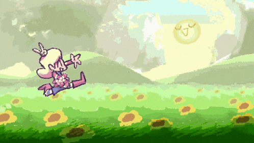 a pixel art of a girl jumping in the air