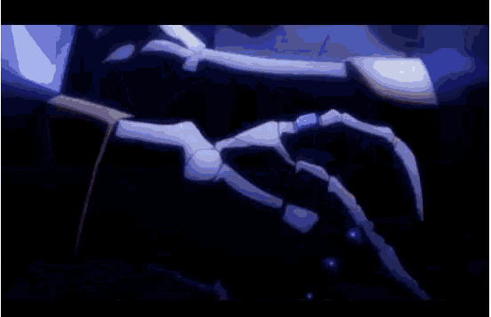 a close up of a anime character 's face with a blue background