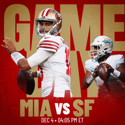 a poster for a football game between the 49ers and dolphins