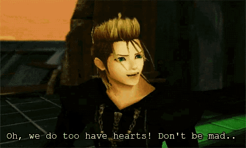 a video game character says oh we do too have hearts don t be mad