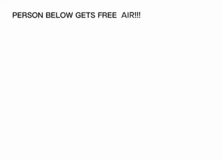 a person below gets free air !!! is written on a white background