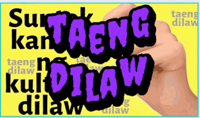a hand is writing the word surtaeng dilaw in purple letters