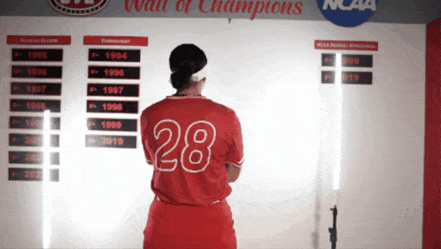a person wearing a red jersey with the number 28 on it