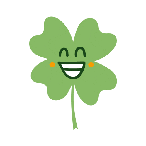 a cartoon illustration of a green clover with a smiley face