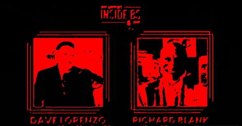 a black background with two red images of a man and woman