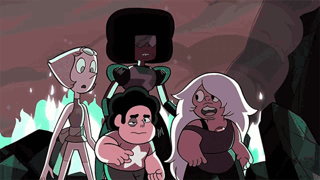 a group of cartoon characters standing next to each other including garnet and pearl