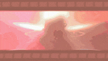a film strip shows a silhouette of a woman in a pink background