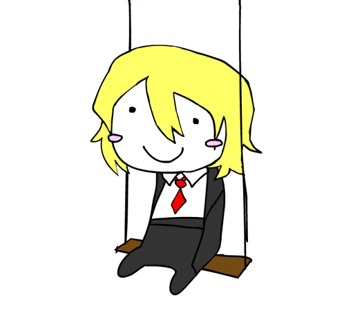 a cartoon character is sitting on a swing with a red tie