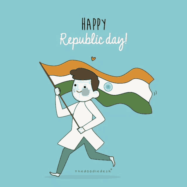 a cartoon of a man holding a flag with the words happy republic day