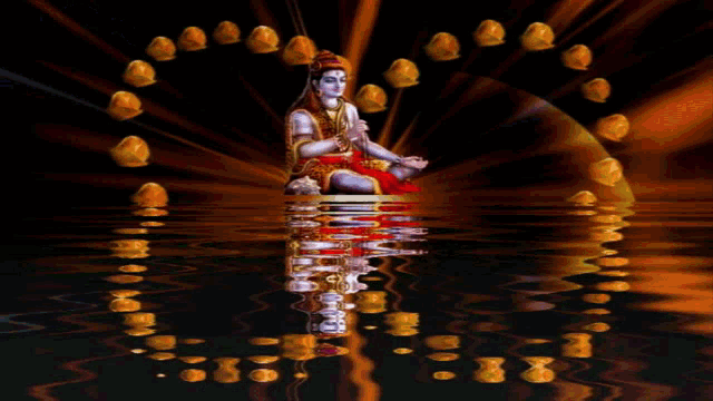 a painting of lord shiva sitting in a lotus position on a rock