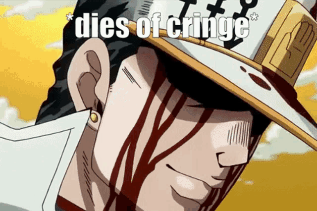 a man with blood on his face and the words dies of cringe