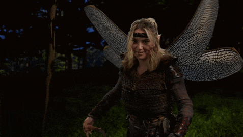a woman with dragonfly wings and the words come on then let 's play above her