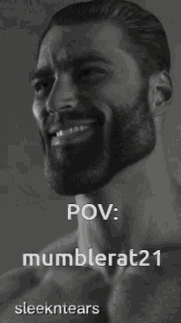 a black and white photo of a muscular man with the caption pov mubblerat21