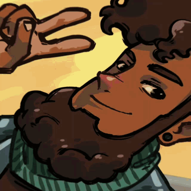 a cartoon of a man with a beard making a peace sign