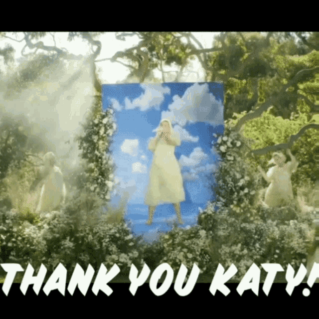 a picture of katy perry is surrounded by flowers and says thank you katy