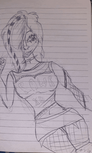 a drawing of a girl wearing a sweater that says rawr