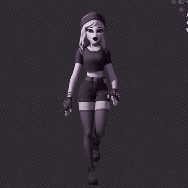 a 3d model of a girl in a crop top and shorts walking