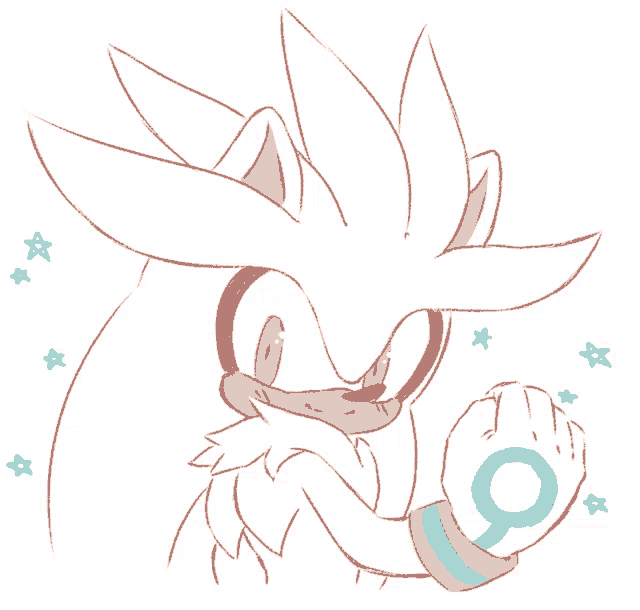 a drawing of a silver the hedgehog with a ring on his finger