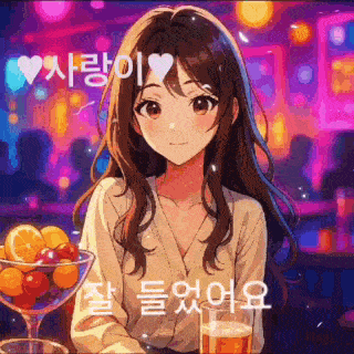 a girl with long hair is sitting at a table with a glass of beer .