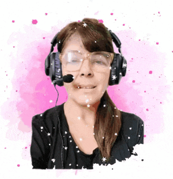 a woman wearing glasses and headphones with a microphone on her head