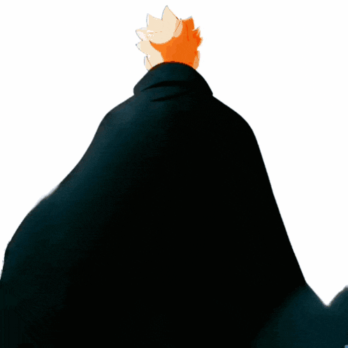 a man with orange hair and a black cape is standing in front of a white background