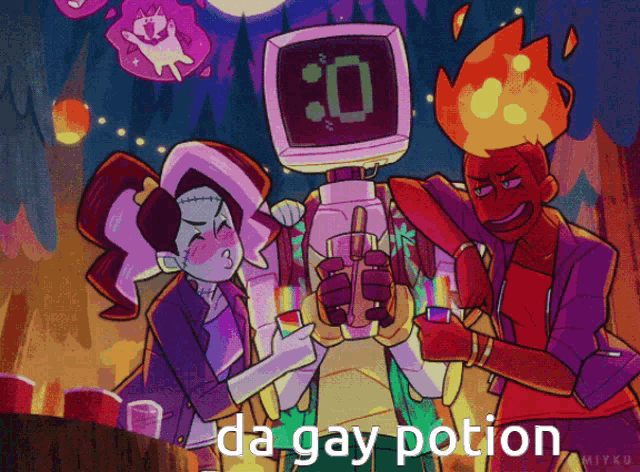 a cartoon drawing of a robot with the words da gay potion