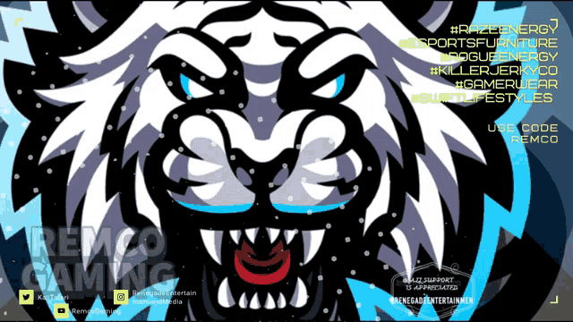 an advertisement for remco gaming shows a tiger with sharp teeth