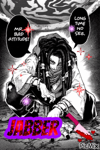 a black and white drawing of a man with dreadlocks and the words " mr. bad attitude "