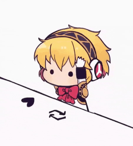 a cartoon of a girl wearing headphones and a bow tie is standing on a table .