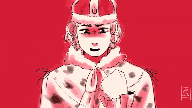 a drawing of a woman wearing a fur coat and a hat with the letters sia on the bottom
