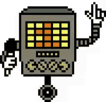 a pixel art illustration of a robot with a thumbs up sign .